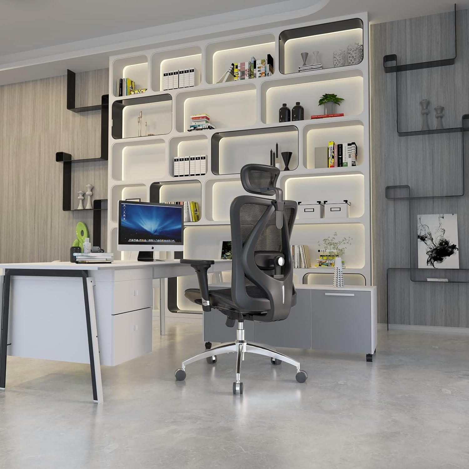 HOLLUDLE Ergonomic Office Chair with Adaptive Backrest, High Back